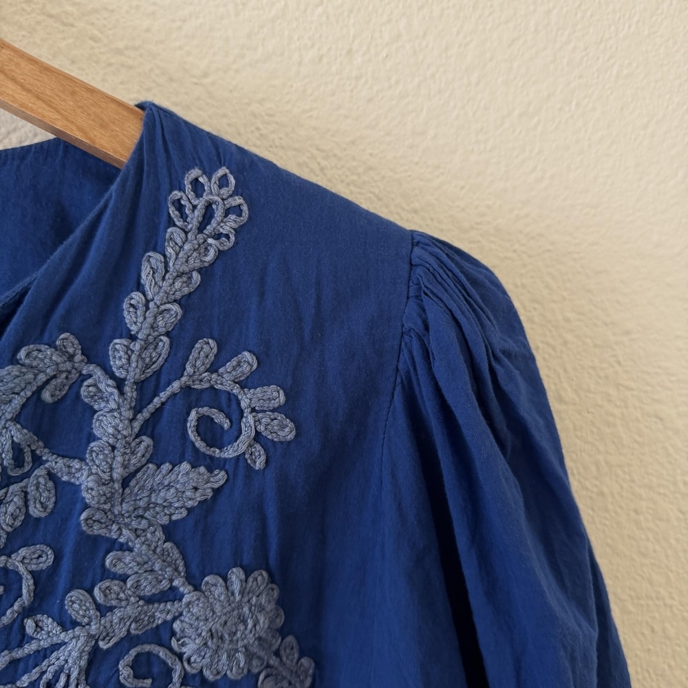Emerson Fry India Embroidered Tunic Top Womens M/L Blue Organic Cotton Boho - Picture 5 of 10
